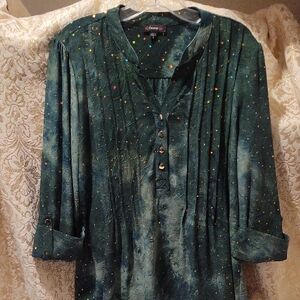 Cocomo Green Blouse with Colorful Button Accents